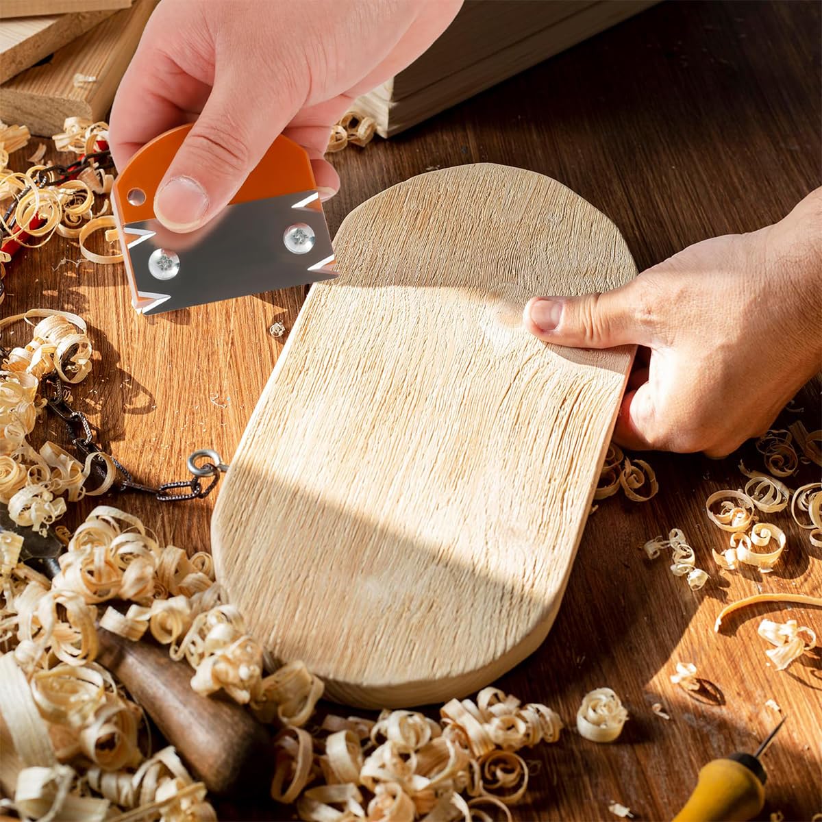 Serplex Woodworking Edge Trimmer with Dual-End Design and Ergonomic Wooden Handle | Stainless Steel Blade for Chamfering and Deburring