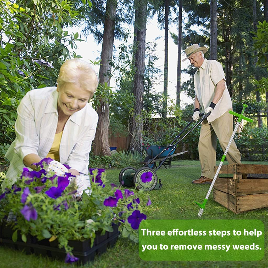 HASTHIP hand weeder for garden lawn with 3 claw design and 1m steel stand up handle | rust resistant