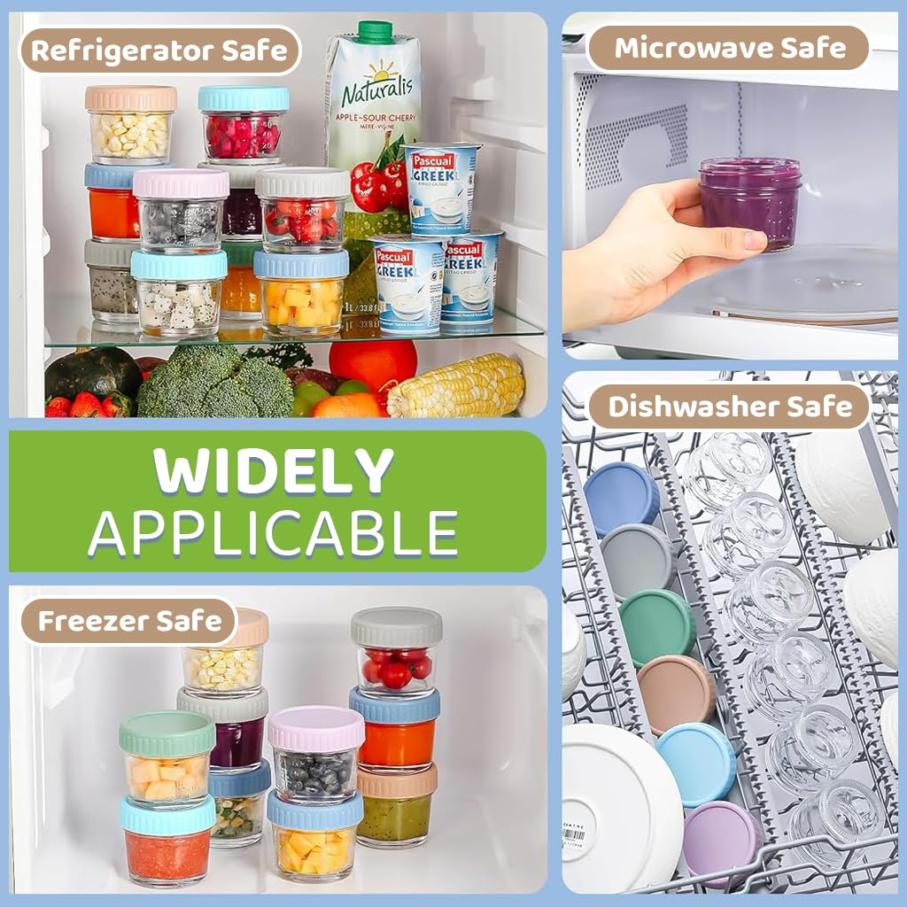 HASTHIP Salad Dressing Container Set for Seasonings and Jam 6 Pcs 4 Oz Glass Jars with Lids