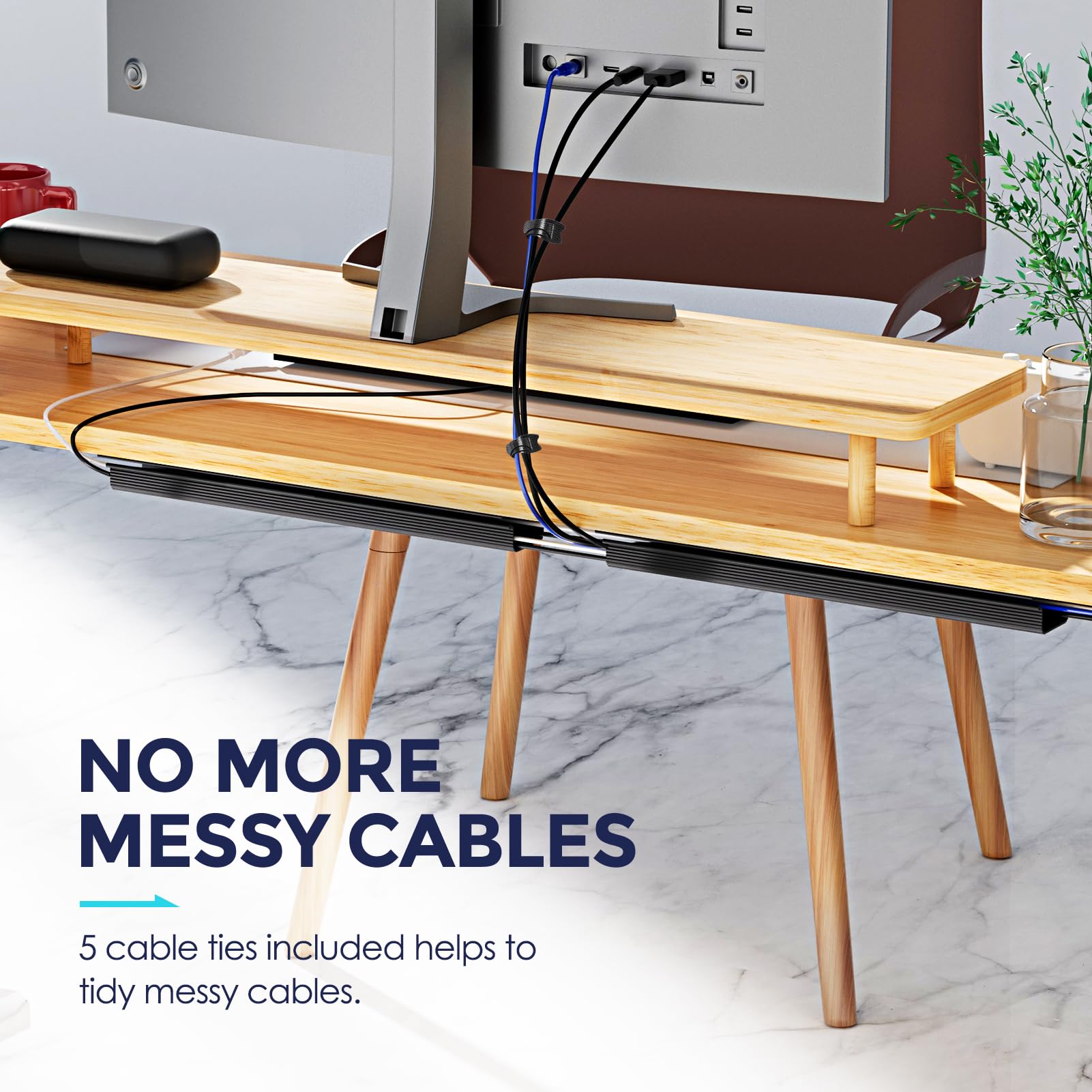 Serplex Cable Management Under Desk for Workspace Organization with 6PCS 15.7 in Self Adhesive Tray