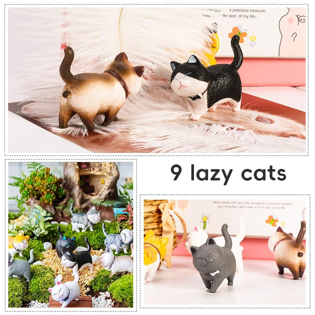 ZIBUYU Mini Cat Figurine Set for Home Decoration featuring 9 PVC Cats | Gift for Cat Lovers