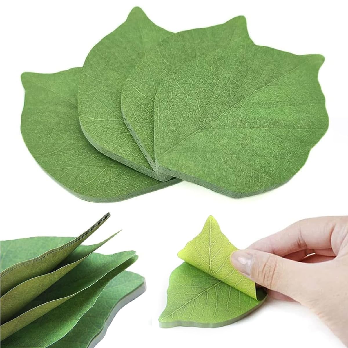 HASTHIP® 200 Sheets Sticky Notes Creative Green Leaves Sticky Notes Reminders Sticky Notes Decorative Sticky Notes Aesthetic Leaves Sticky Notes DIY Scrapbooking Stick Notes School Office Supplies