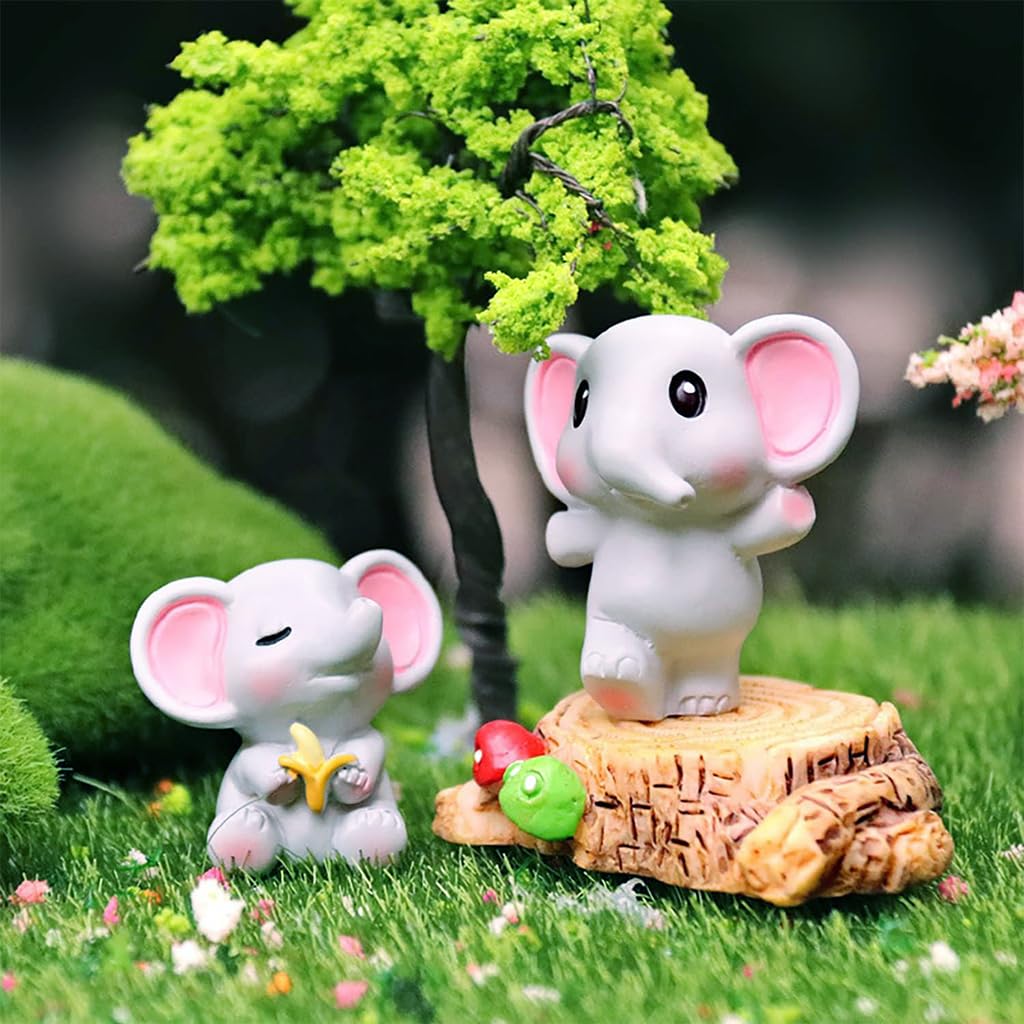 HASTHIP Elephant Miniature Decor for Garden and Flower Pots featuring 7Pcs Resin Figurines | Cute Desk and Dollhouse Decorations