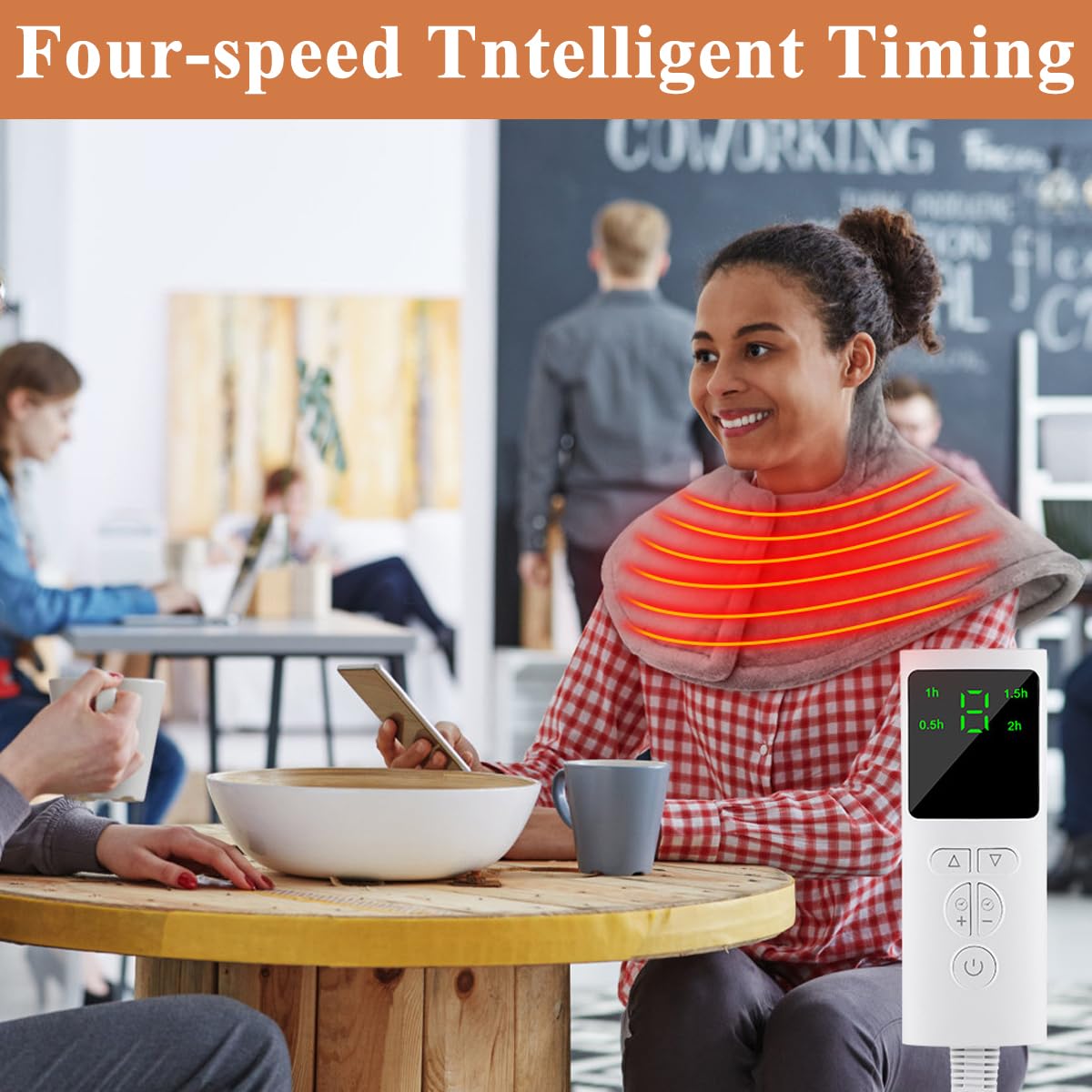 HANNEA Heating Pad for Shoulder Neck and Back Pain Relief with 9 Heat Levels & 4 Timers | Soft Washable Plush Shawl