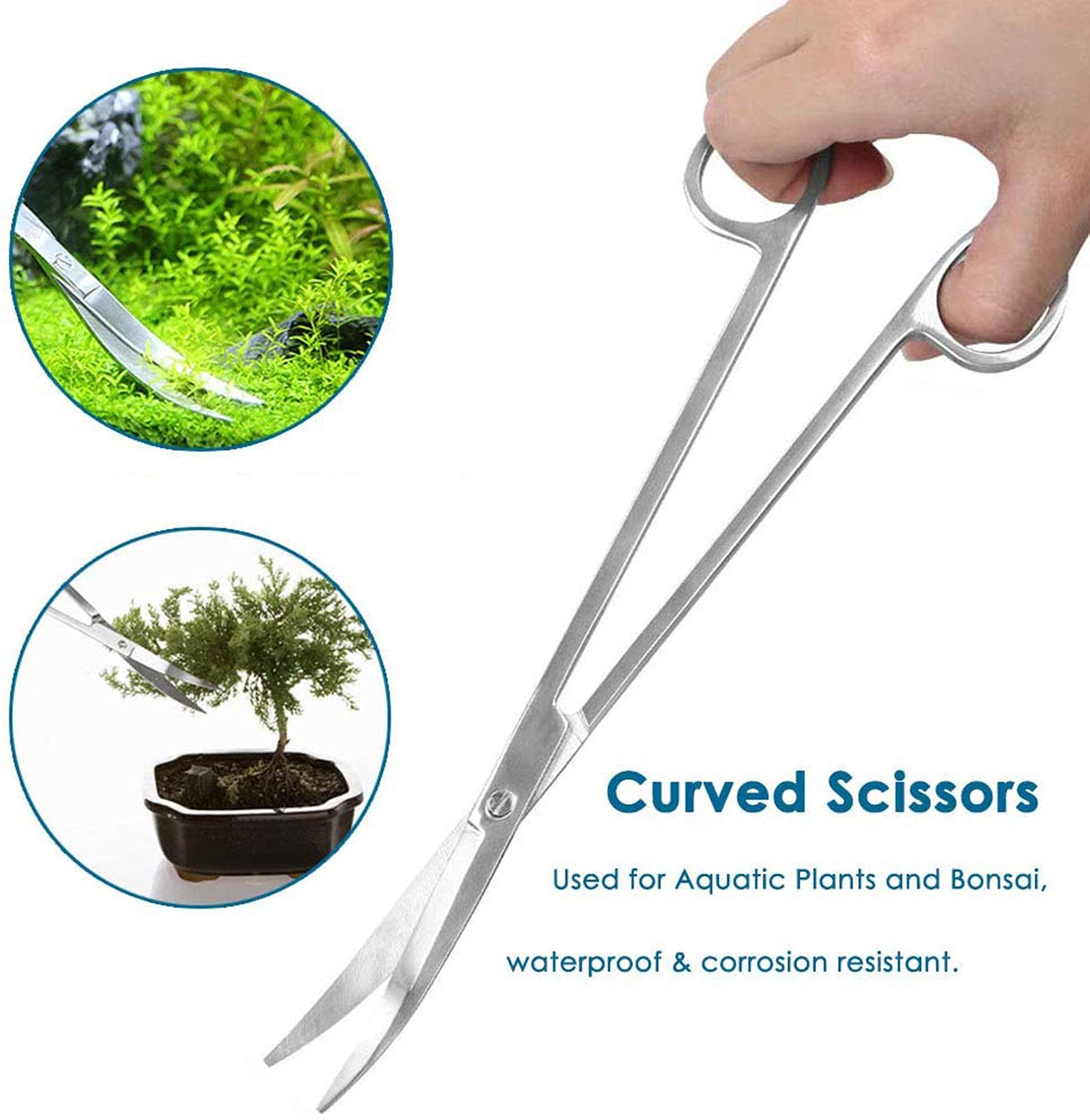 Qpets Aquarium Aquascaping Tools Kit for Plant Care with 12 in Scraper & 10.6 in Tweezers | Stainless Steel Set