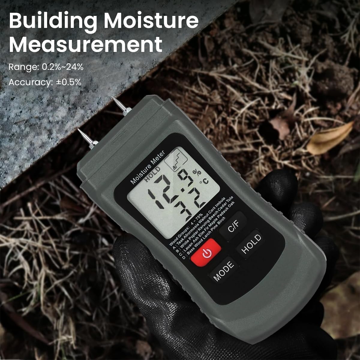 Serplex Wood Moisture Meter for Firewood and Lumber featuring Two-Pin LCD Accuracy 4–75%
