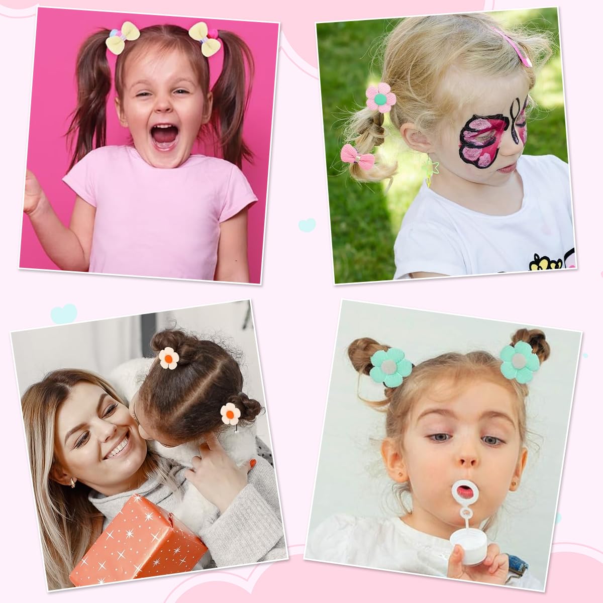 PATPAT Colorful Flower Bow Rubber Bands for Girls with Elastic Stretch | 24 Pcs Non Slip Hair Ties