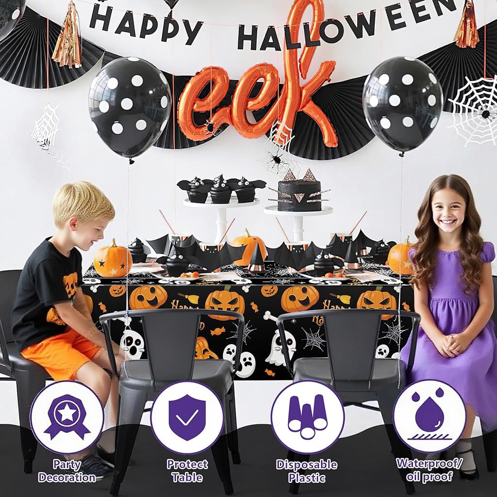 HASTHIP Halloween Tablecloth for Party Decor featuring 130x220cm Waterproof PE Cover | 2 Pack