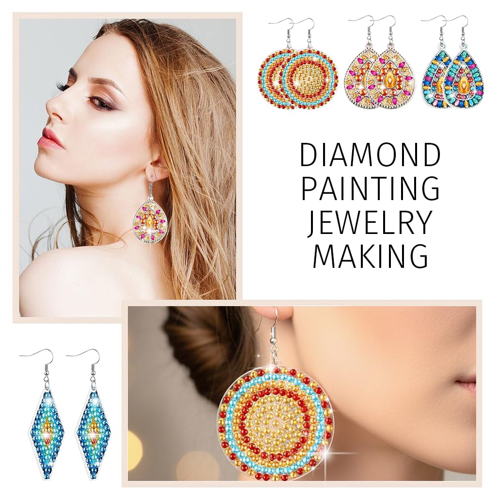 HASTHIP Diamond Painting Earrings Kit for Women with 4 Pairs Sparkling Fish Hook Designs | DIY Jewelry Gift Set