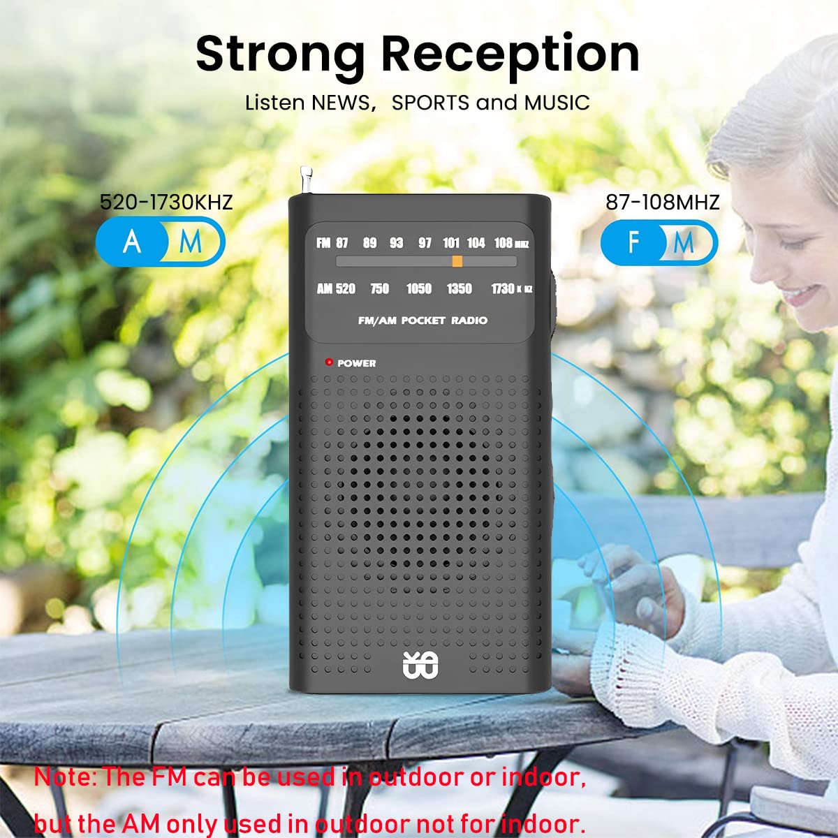 HASTHIP Portable HiFi AM/FM Radio Pocket Radio Player Operated Portable Radio with Speaker, 3.5mm Headphone Jack, 2AA Battery Powered Radio Operated with Long Range Reception for Indoor Outdoor Emergency Use