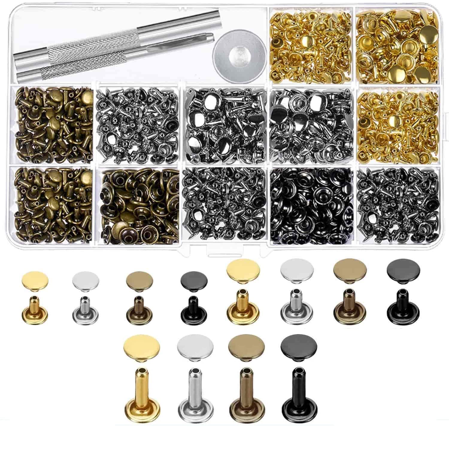 ZIBUYU Leather Rivets Kit for DIY Crafts with 240 Sets and Punch Tools | 4 Colors 3 Sizes