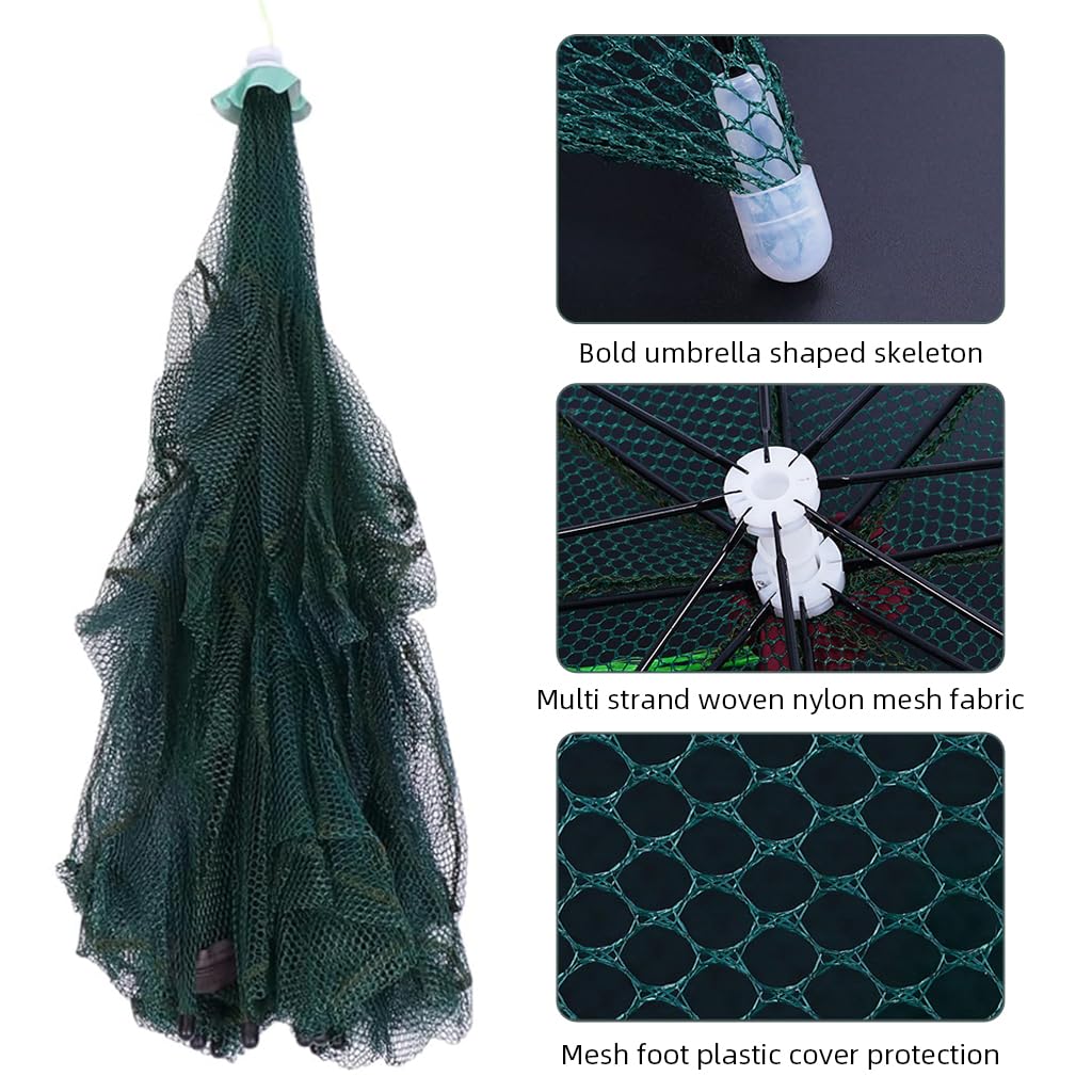 Proberos Fishing Net for Lobster and Crab Catching with 24 Holes and Reinforced Ribs | Foldable Nylon Trap Cage 2 PCS