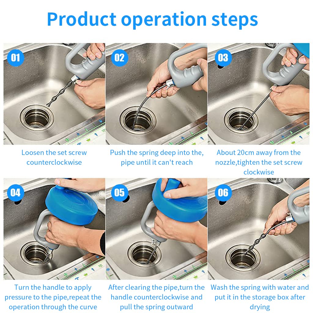 Supvox Pipe Cleaner for Sink and Drain Clogs with 5m Spiral Wire and Ergonomic Crank Handle | Stainless Steel Tool for Kitchen Bathroom and Toilet