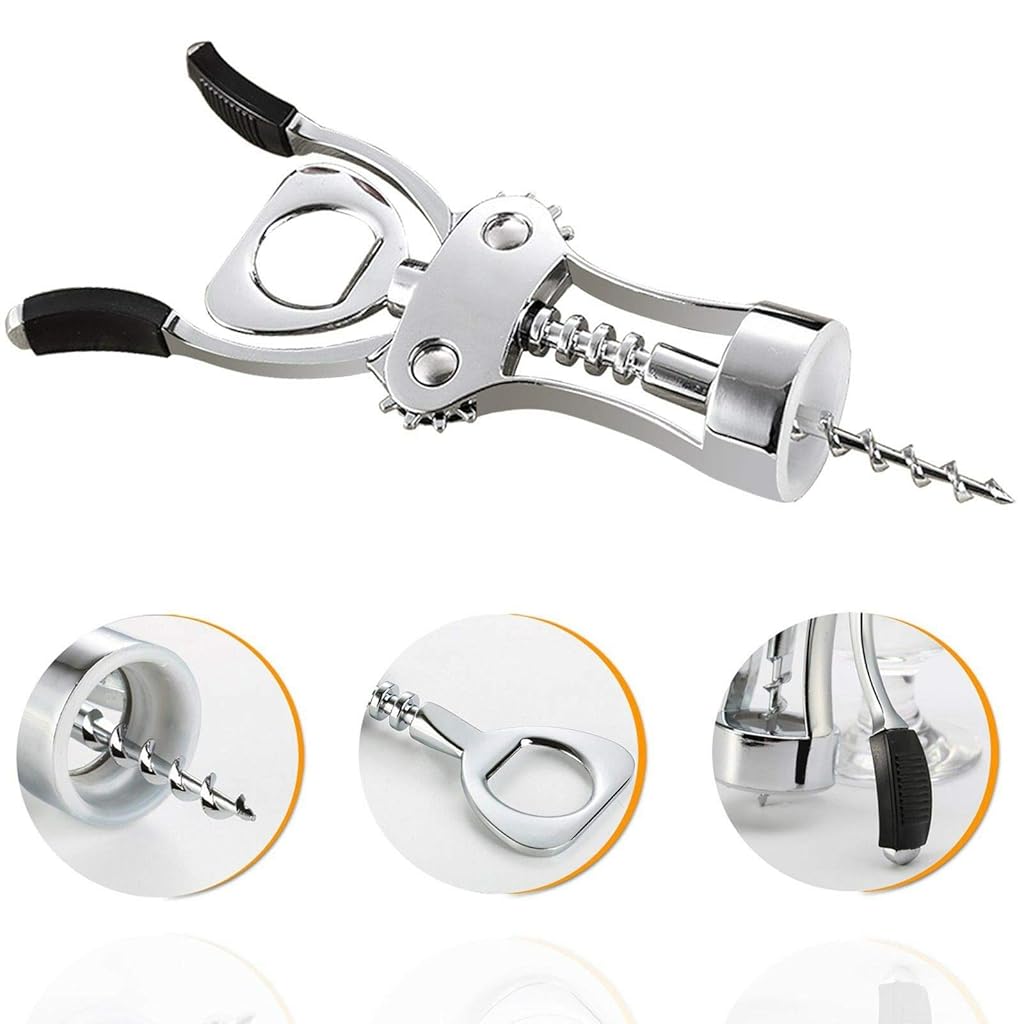 HASTHIP® Wing Corkscrew Wine Opener Professional Multifunctional All-in-One Bottle and Beer Strong Stainless Steel Zinc Alloy Wont Split or Crumble Cork 2 PCS