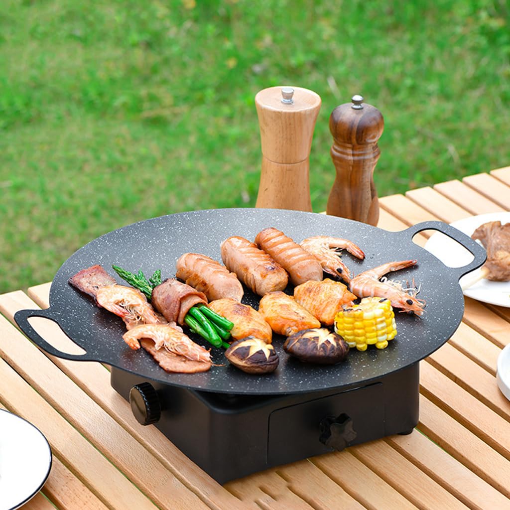 Supvox Round Grill Pan for Home and Outdoor Cooking with Double Handles | 11.8 in Cast Iron Non Stick Surface