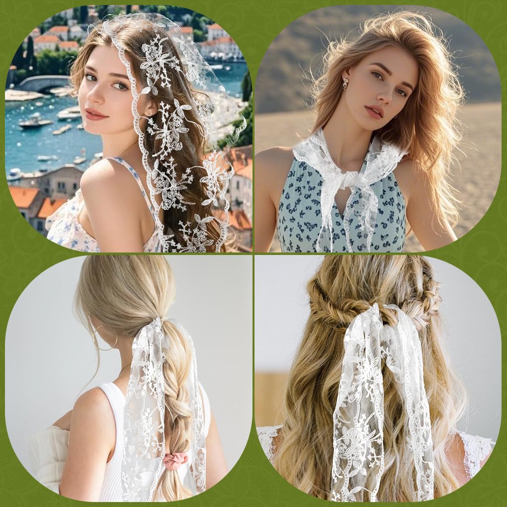 SANNIDHI Lace Head Scarf for Women featuring Triangle Tie Back Design and Floral Jacquard Lace