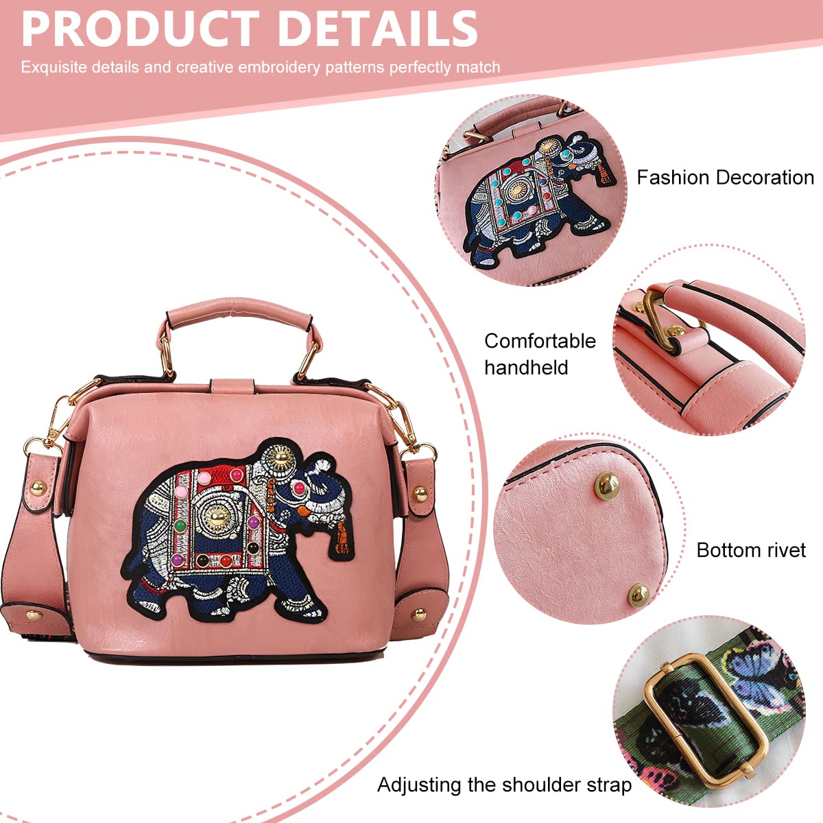 PALAY Crossbody Bag for Women 18×10×16 cm with Adjustable Strap and Embroidered Applique Design