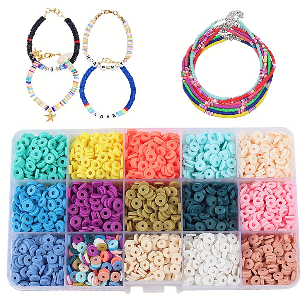 PATPAT Beads for Jewellery Making with 3000 6mm Polymer Clay Pieces in 15 Colors | DIY Bracelets and Necklaces for Girls