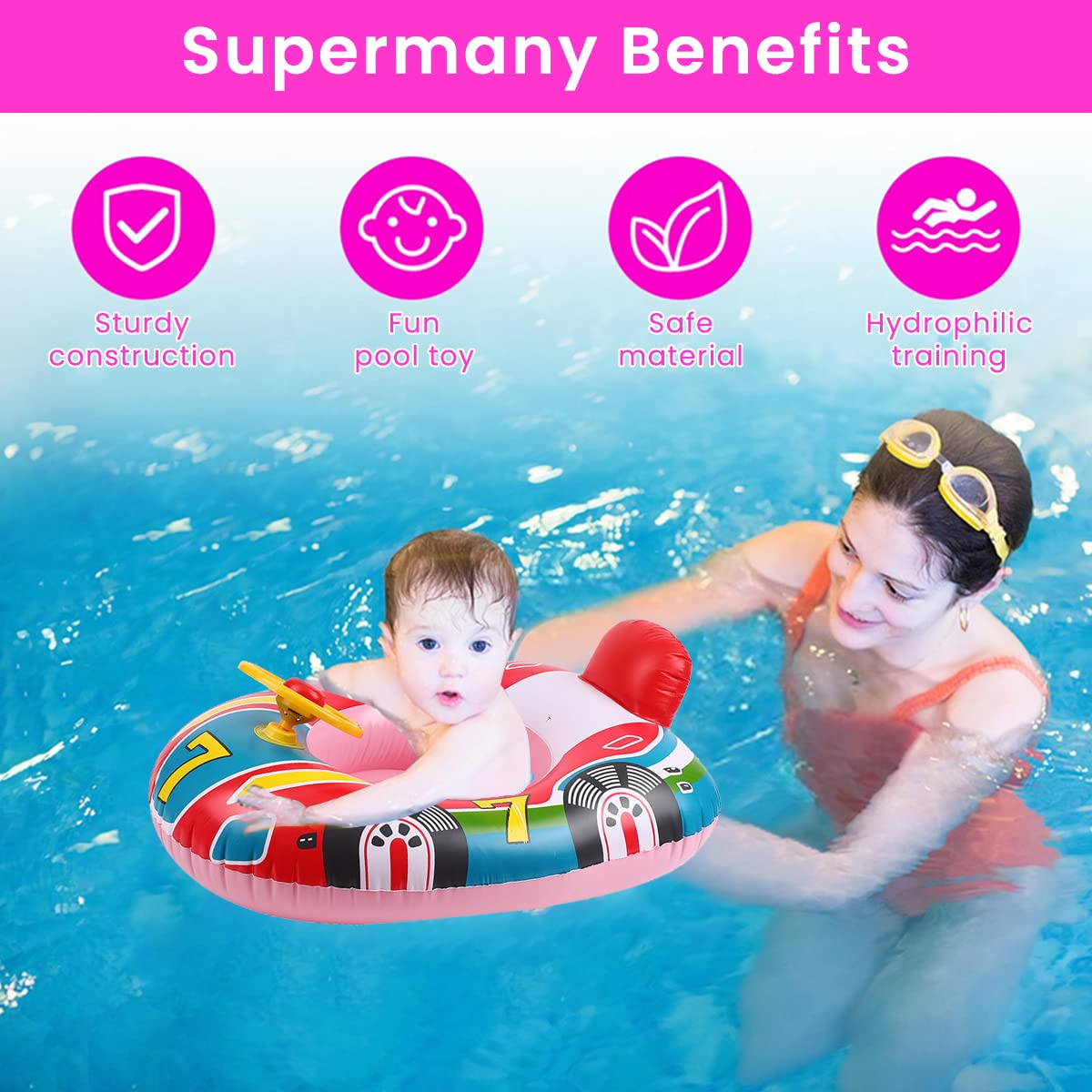 Proberos Inflatable Pool Float Seat for Baby Swimming with Anti Flip Design and 60×45 cm Size