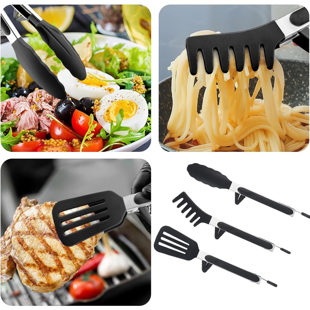 ZIBUYU Kitchen Tongs 9 in Set for Cooking and Serving with Integrated Riser Design | Food Grade Silicone and Stainless Steel