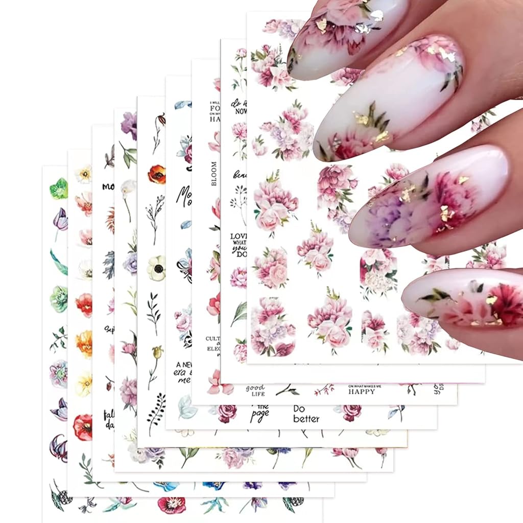 MAYCREATE® 9 Sheets Flower Nail Art Stickers