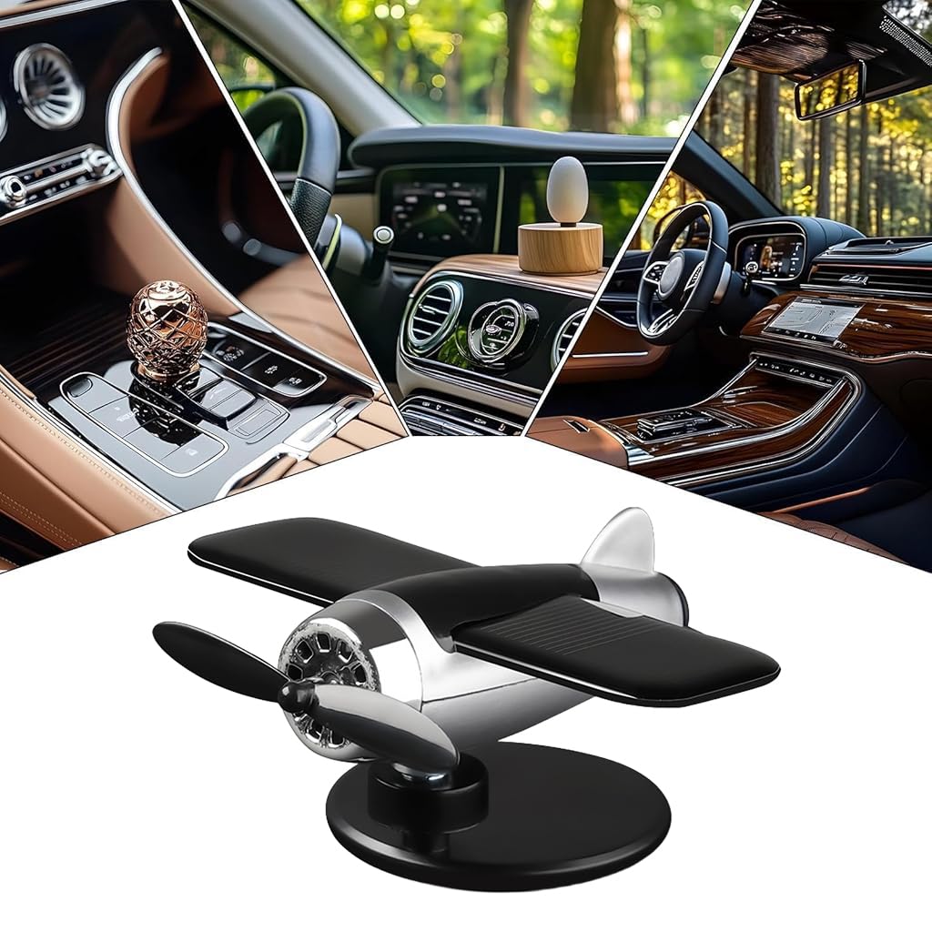 STHIRA Vintage Helicopter Model Decor for Car Dashboard featuring Solar Powered Propeller | Retro Swing Airplane Charm with Anti Slip Pad