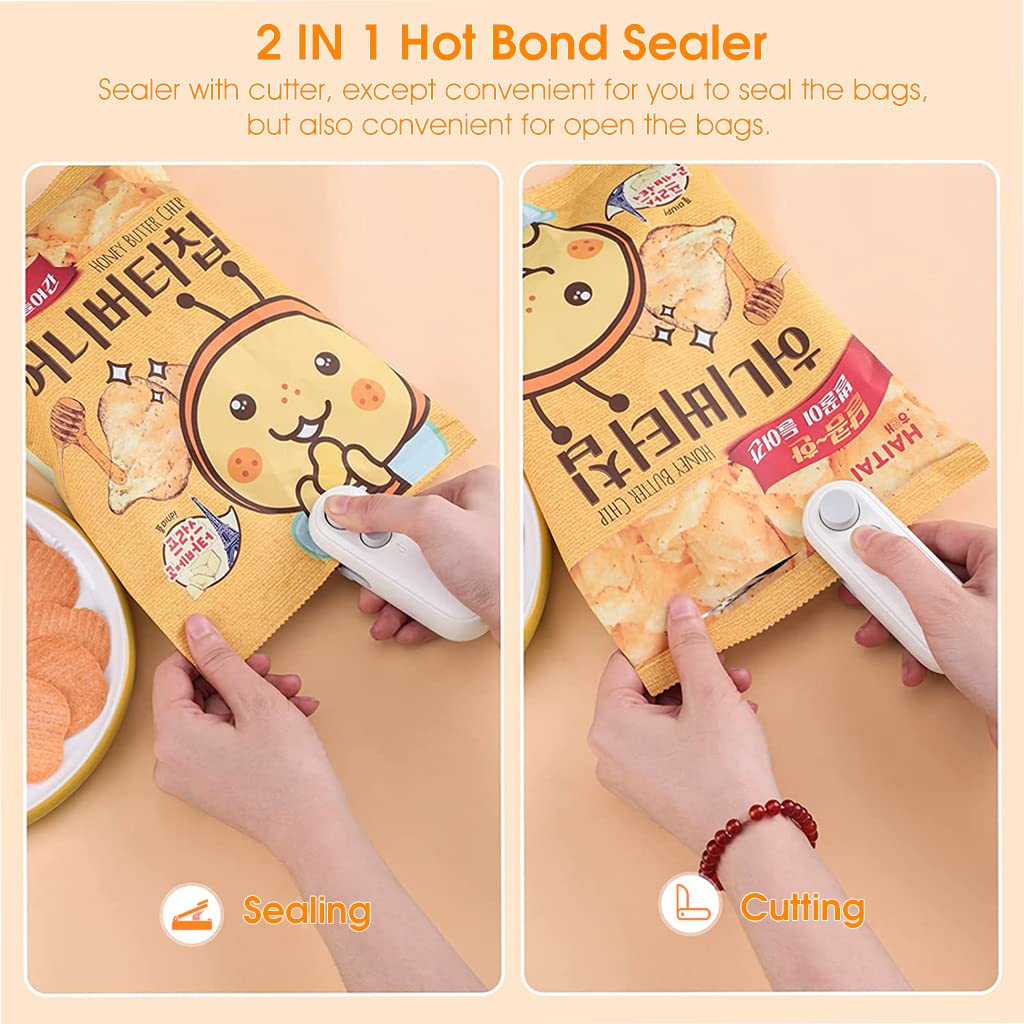 Supvox Mini Sealing Machine for Food Bags with 2 in 1 Sealer and Cutter | Rechargeable White