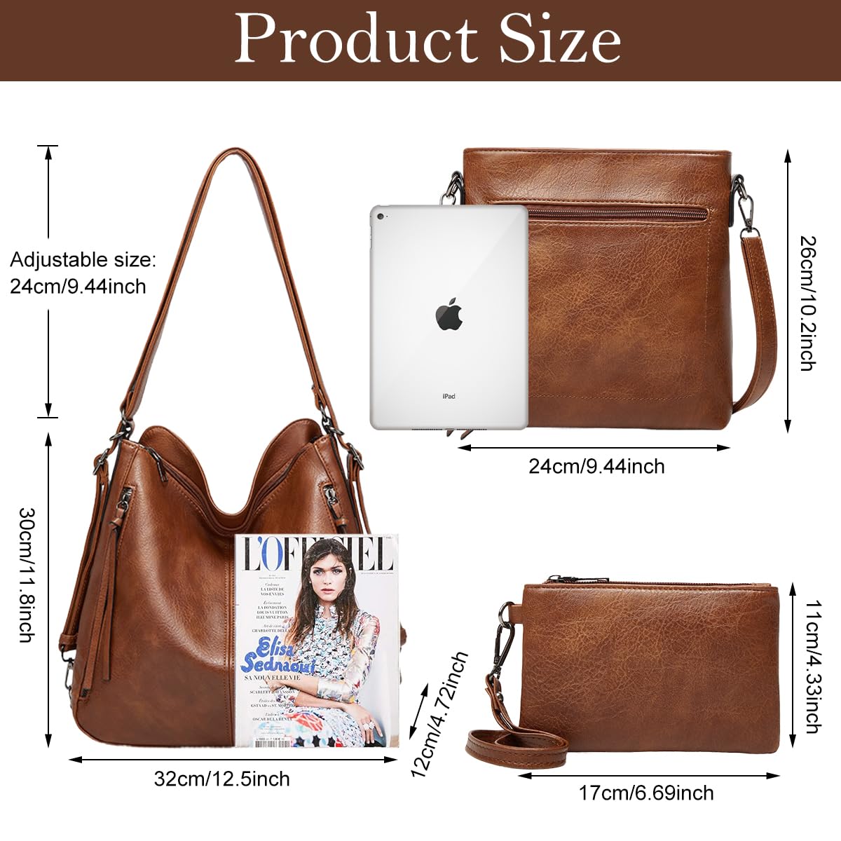 ZIBUYU Purse Set for Women with 3 PU Leather Bags featuring Tote Shoulder and Zipper Styles