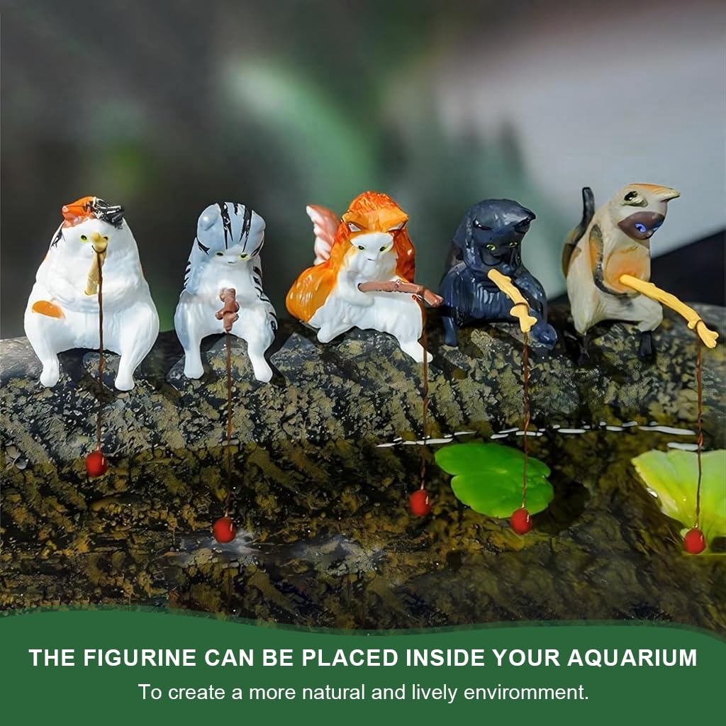 Qpets Fish Tank Accessories for Desk and Aquarium Decor with 2 in PVC Kitty Figurines 5 Pack