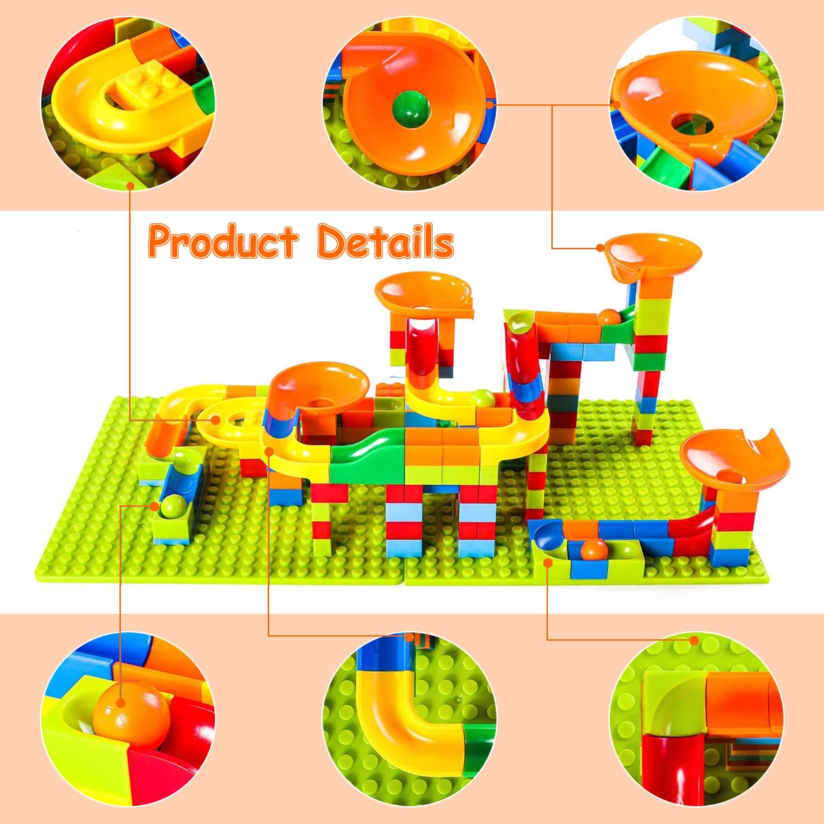 PATPAT® Marble Run Building Blocks 168pcs, STEM Toys Bricks Set Kids Race Track Roll Ball Toy for kids Compatible with All Major Brand Bulk Bricks Educational Toys Gifts for Boys Girls Age 3 4 5 6 7 8