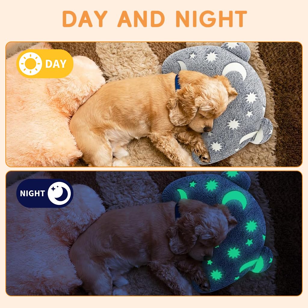 Qpets Pet Pillow for Cats and Dogs with Glow in the Dark Star Design 24x20cm 3pcs | Soft Plush Cushion for Comfortable Sleep