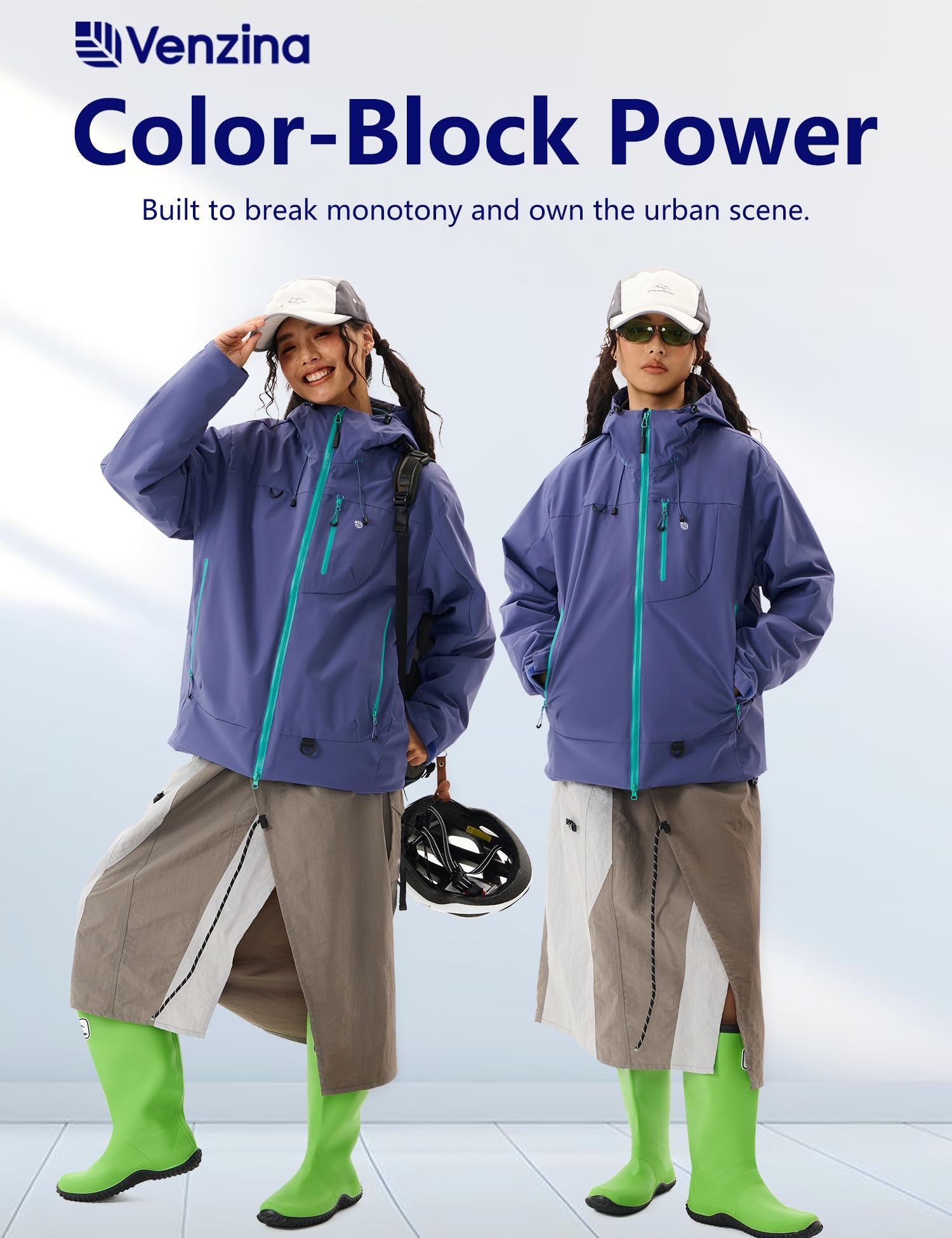 Venzina Women's Waterproof Jacket for Travel and Daily Commute featuring Color Block Design | Purple M