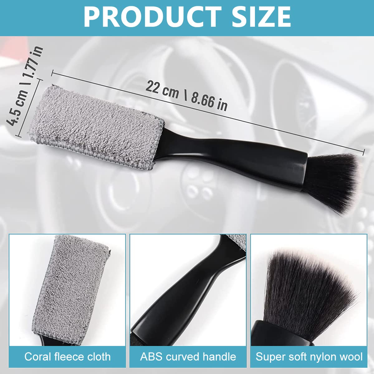 STHIRA Car Duster for Interior Cleaning with Dual Head Brush and 8.6 in Ergonomic Handle | Soft Nylon Bristles for Dashboard and Air Vents