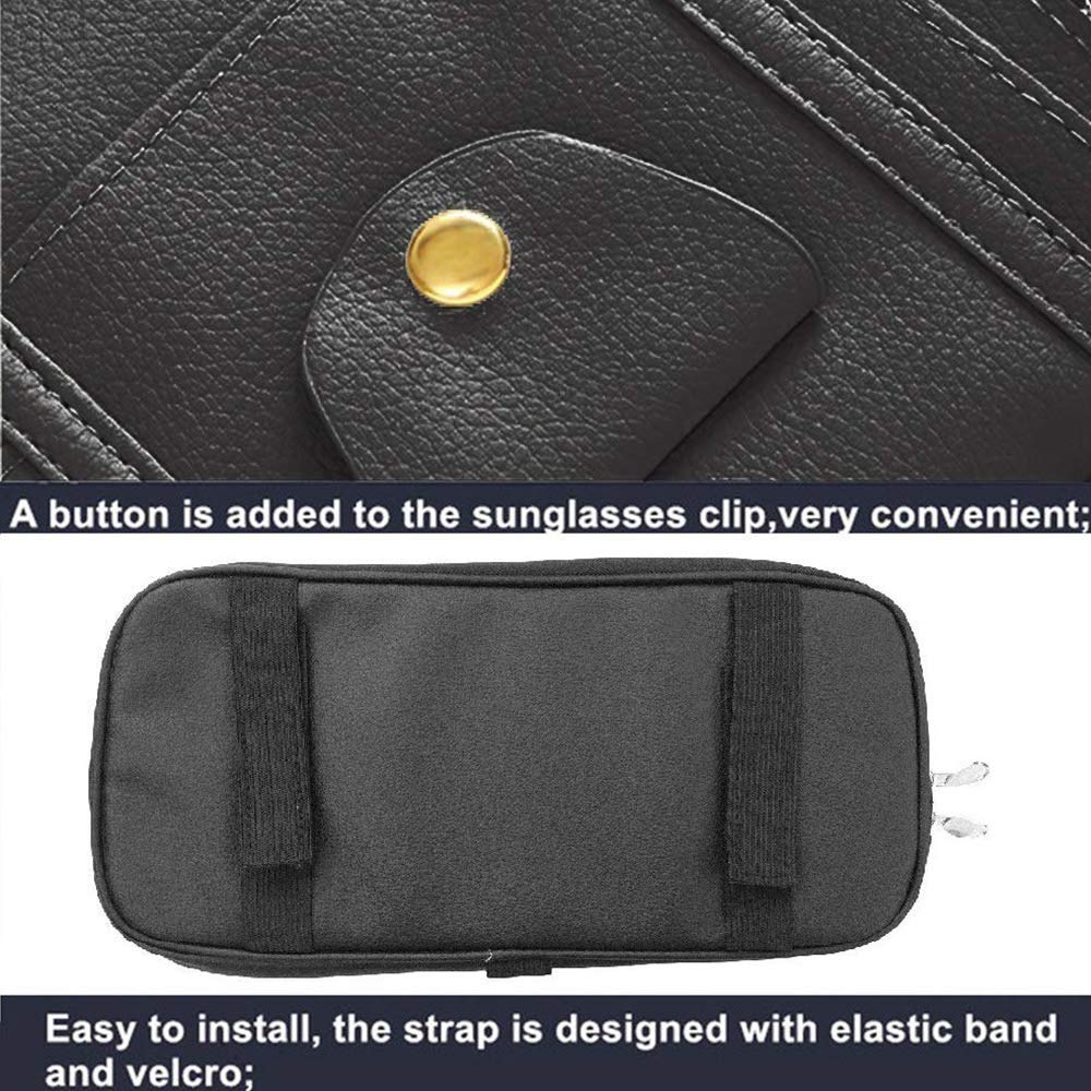 STHIRA® Leather Car Sun Visor Organizer Auto Interior Accessories Pocket Organizer Truck Storage Pouch Holder with Multi-Pocket Net Zipper (Black)