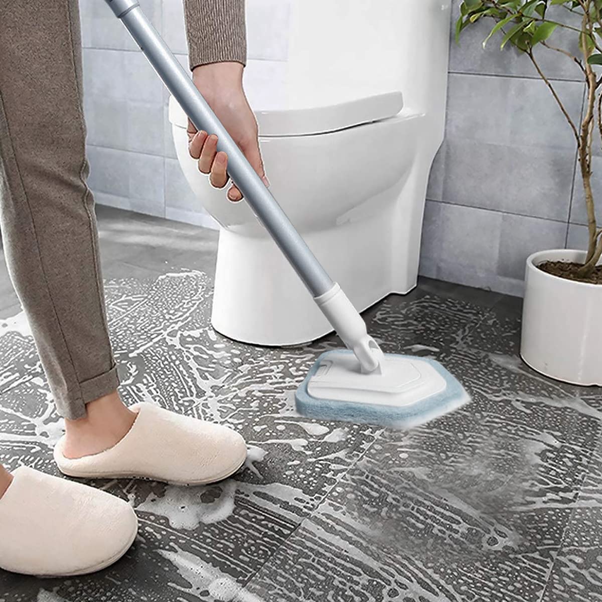 HASTHIP Bathroom Cleaning Brush with 39 in Extendable Handle and 180° Rotating Head for Shower & Floor Cleaning | Includes Soft and Scrub Brush