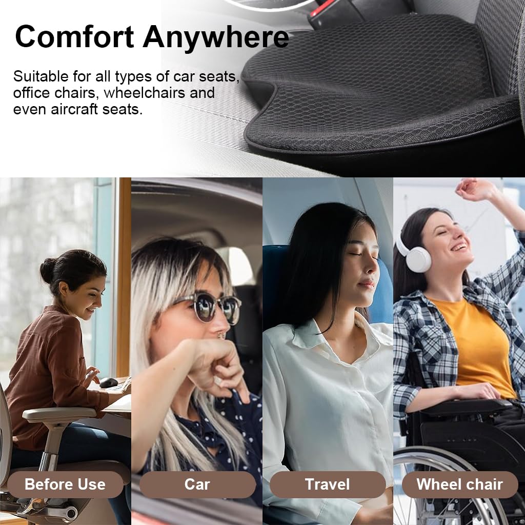 STHIRA Car Seat Cushion for Driving Comfort with Ergonomic Memory Foam and Lumbar Support Pillow | Breathable Black Cover