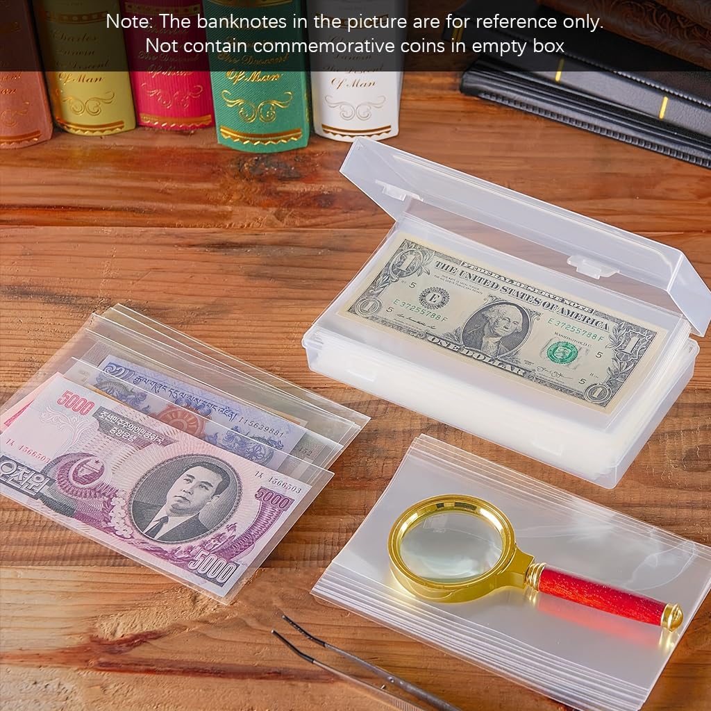 ZIBUYU Cash Envelopes for Banknote Collecting with Clear Money Box 100 Pcs | Transparent OPP Sleeves 17×8.5cm