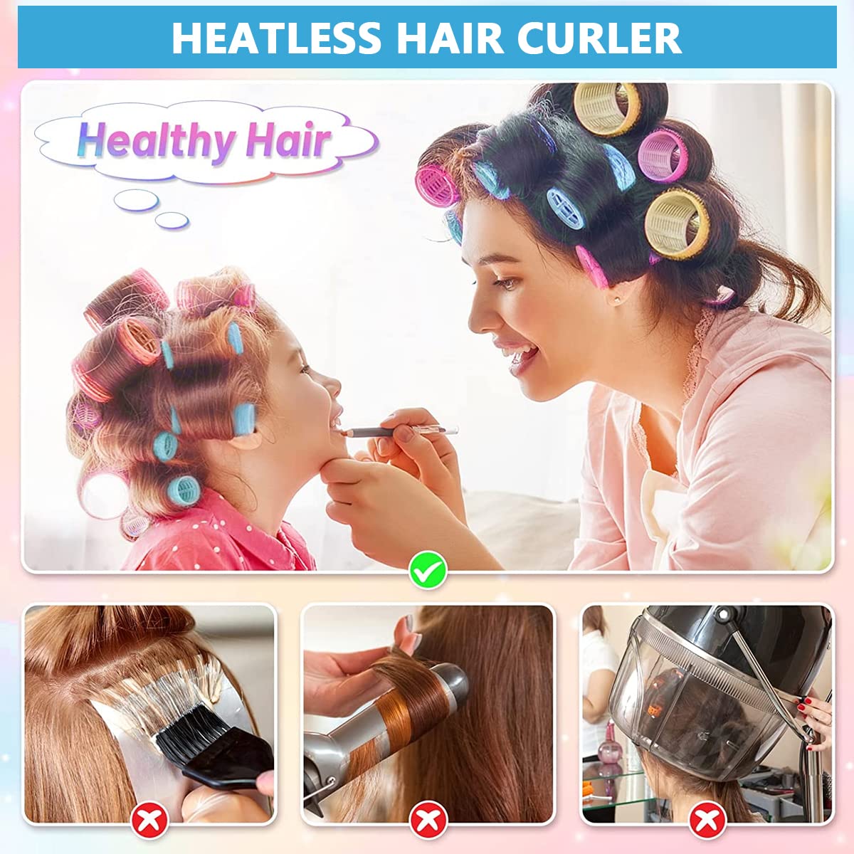 MAYCREATE Heatless Hair Curler Roller Kit with 18 Pieces in 3 Sizes and 6 Bang Clips | Includes Comb
