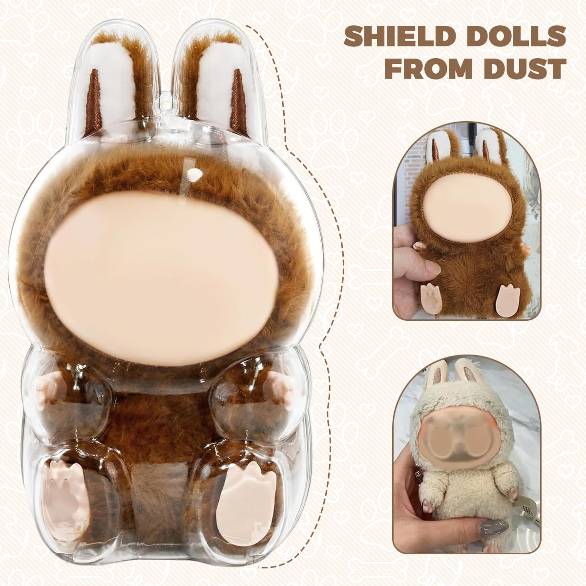 FANCYKU Protective Cover for 15.5cm Plush Doll with Transparent PVC Display Case | Dust-Proof Storage