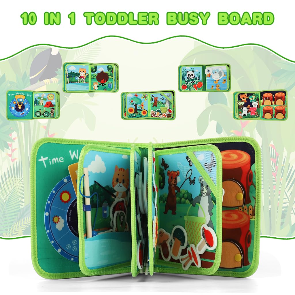 SNOWIE SOFT Busy Board for Toddlers featuring Forest Theme Felt Pages and Portable Travel Design | Montessori Sensory Toy for Kids 1–4
