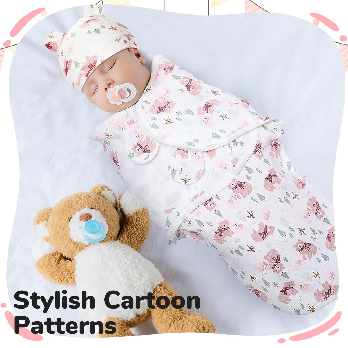 SNOWIE SOFT Baby Swaddles for Newborns 0-3 Months with Tear-Off Design and 100% Cotton | 3Pcs 22x26 in Sleep Sacks