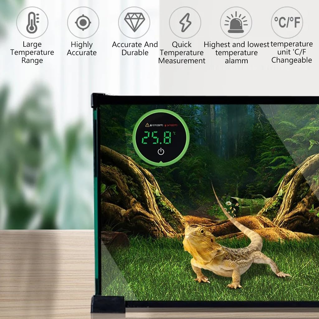 Qpets Digital Aquarium Thermometer, Precision LED Aquarium Thermometer, Self Adhesive Aquarium Digital Thermometer for Tropical Fish Tanks, 15°C/34°C - High/Low Temperature Alarm