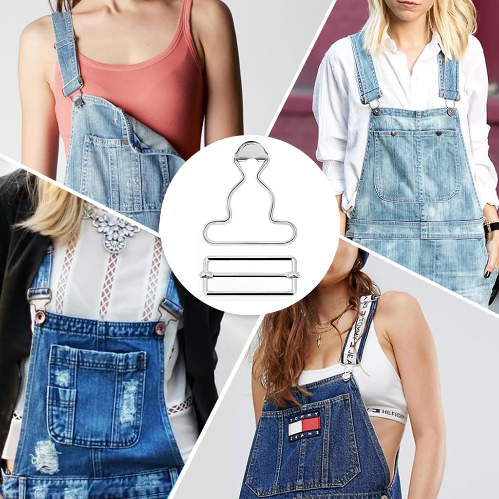 HASTHIP Metal Brace Buckles for DIY Suspenders and Leather Straps with Secure Grip Clips | Silver 2 Piece Set