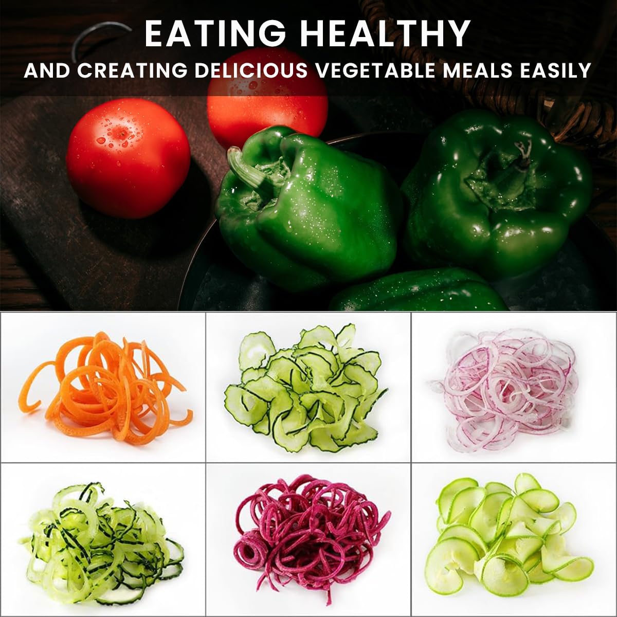 HASTHIP Vegetable Spiralizer for Healthy Meals with 4 Adjustable Blades and Suction Cup Base