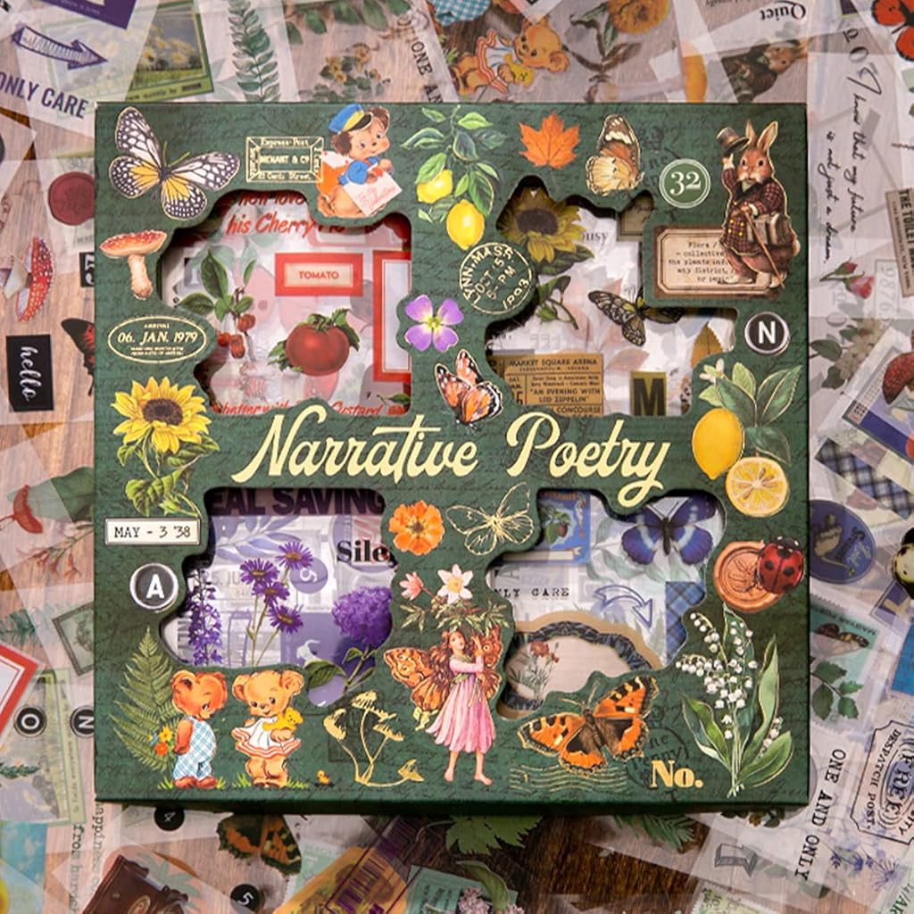 ZIBUYU® Vintage Nature100 Sheets Nature Stickers Set, 640 Pcs PET Vintage Aesthetic Flower, Butterfly, Mushroom, Plant Stickers for Scrapbook, Journals, DIY Crafts, Phone, Laptops, Multicolor, 8x8cm