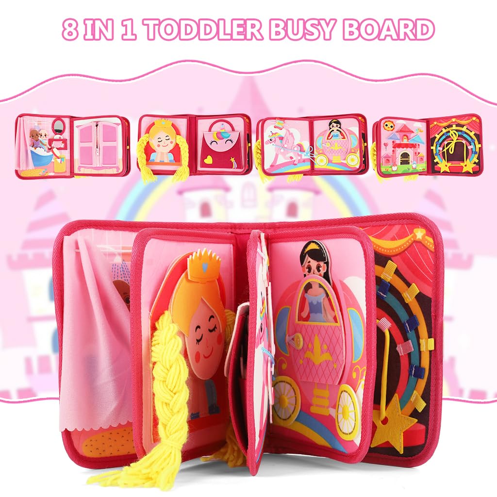SNOWIE SOFT Busy Board for Toddlers 1-3 with Princess Dress-Up Felt Pages | Montessori Travel Toy