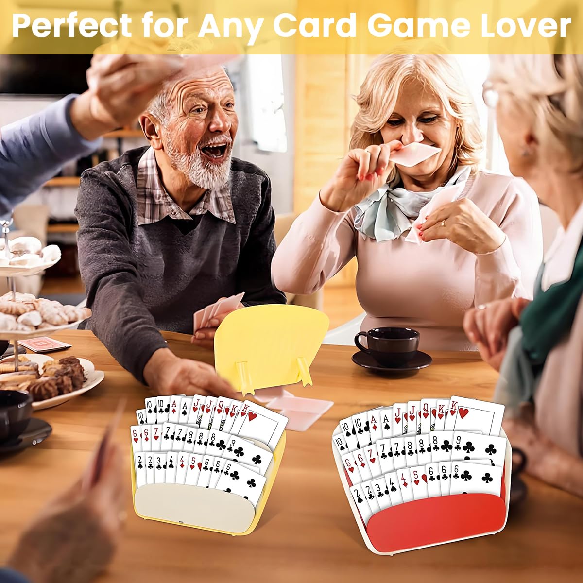 ZIBUYU Card Holders for Playing Cards with 3 Layer Stepped Display and Foldable Stand | 2pcs Red and Yellow Set