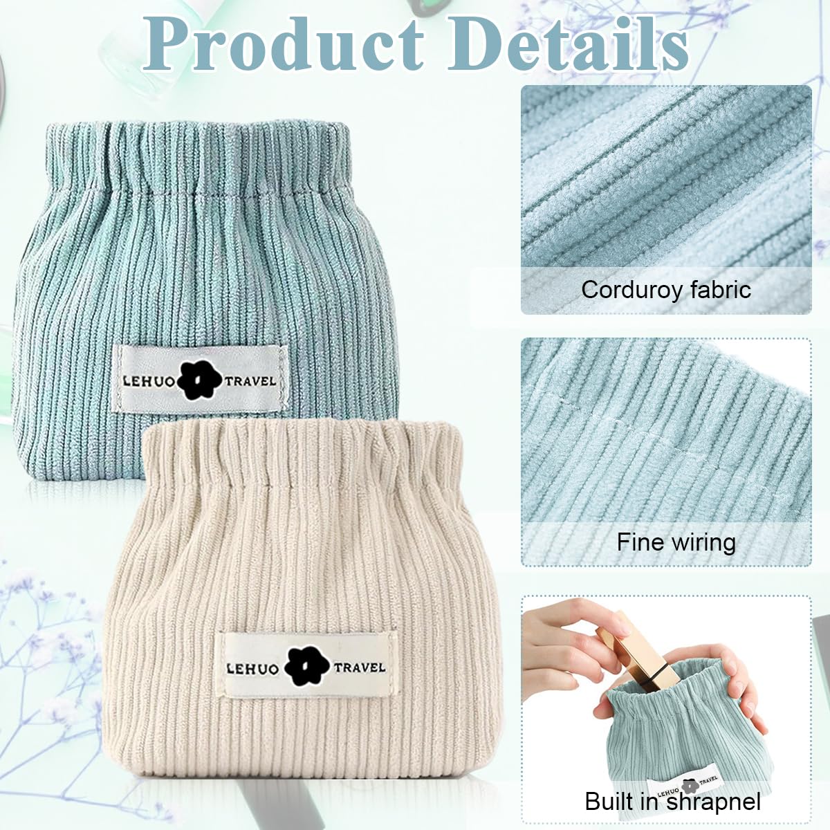 MAYCREATE Makeup Pouch 2Pcs Set for Travel and Daily Use featuring Easy Squeeze Open | 13x5x12cm Soft Corduroy Organizer for Women