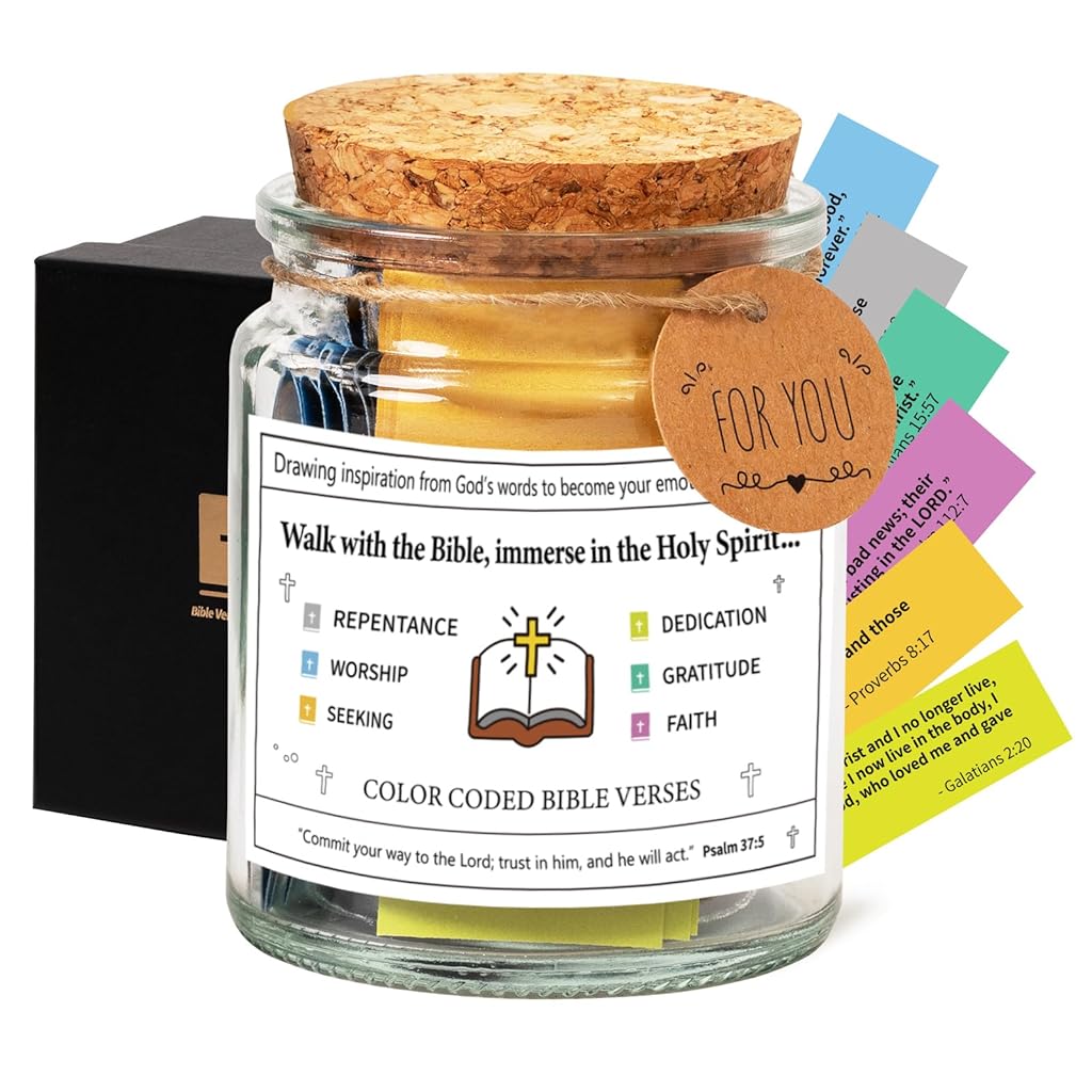 HASTHIP® Bible Verse Jar with 90pcs Colored Bible Verse Notes Inspirational Read Me Bible Verses Glass Jar Mindfulness Notes Jar Spiritual Guiding Bible Verse Notes Jar Postive Emotional Support Gift