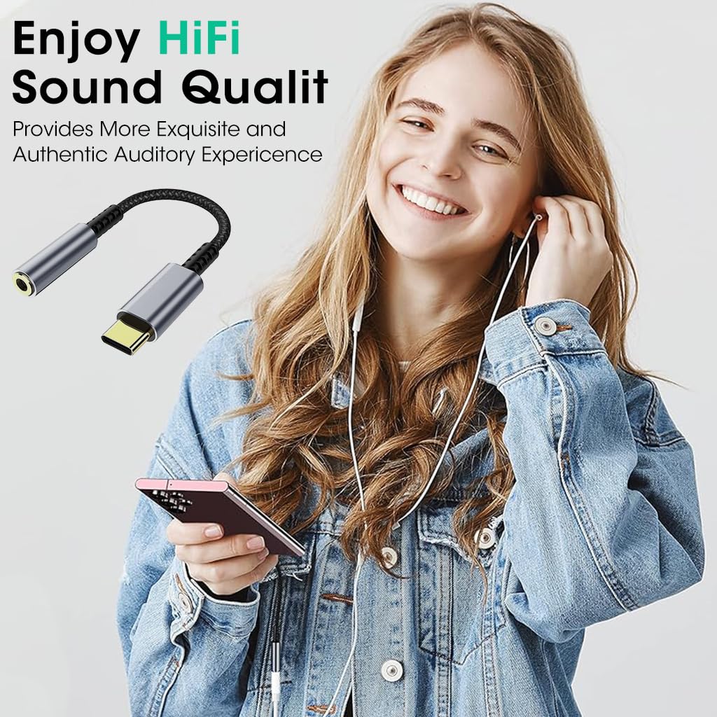 USB Type C to 3.5mm Audio Jack Adapter for Galaxy S23 and iPad Pro with Nylon Braided Cable